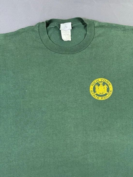 Rare Vintage 90s New York State Police Green Sun Fade XL Shirt Hype Streetwear - Picture 3 of 7
